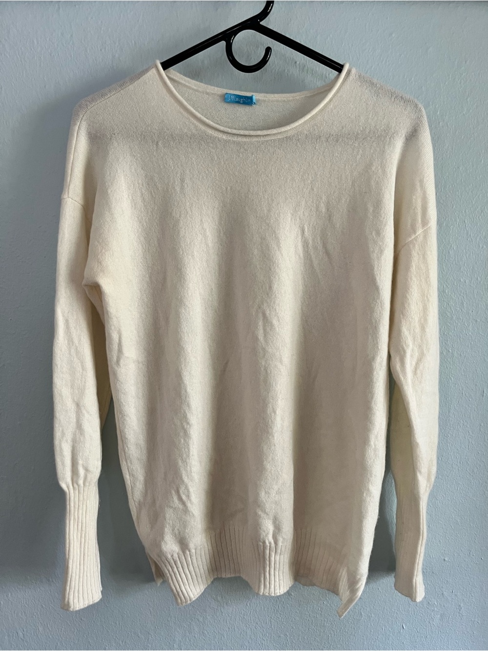 J.McLaughlin 100% Cashmere Crewneck Sweater Cream Ivory Small